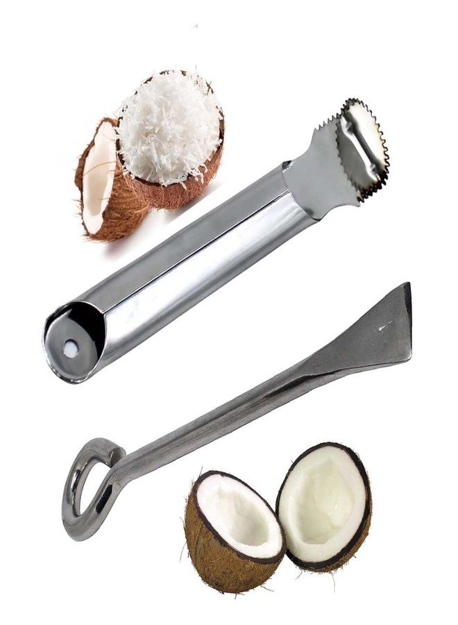 Ervio Coconut Opener & Peeler Kitchen Tool Set | Stainless Steel Shell Breaker, Cutter, Slicer & Coconut Grater Combo for Tender & Mature Coconuts | Kitchen Accessory Combo - Image 1